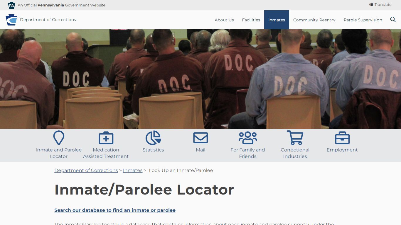 Look Up an Inmate/Parolee - Department of Corrections